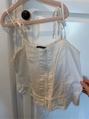 Brandy Melville White Button-Front Tie-Strap Crop Camisole